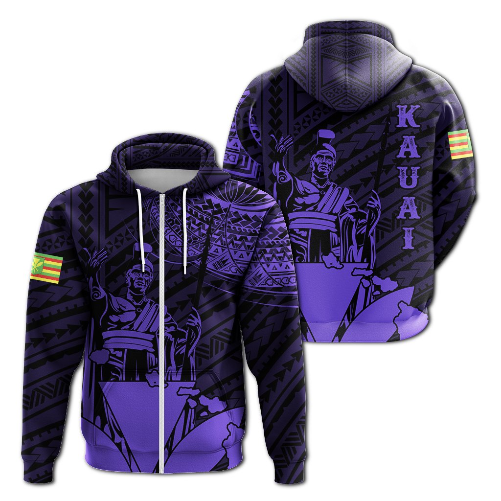 Hawaiian King Kanaka Map Polynesian Kauai Hoodie Zip Purple Hala Style Unisex Purple - Polynesian Pride