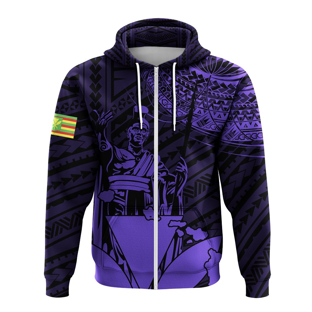 Hawaiian King Kanaka Map Polynesian Kauai Hoodie Zip Purple Hala Style - Polynesian Pride