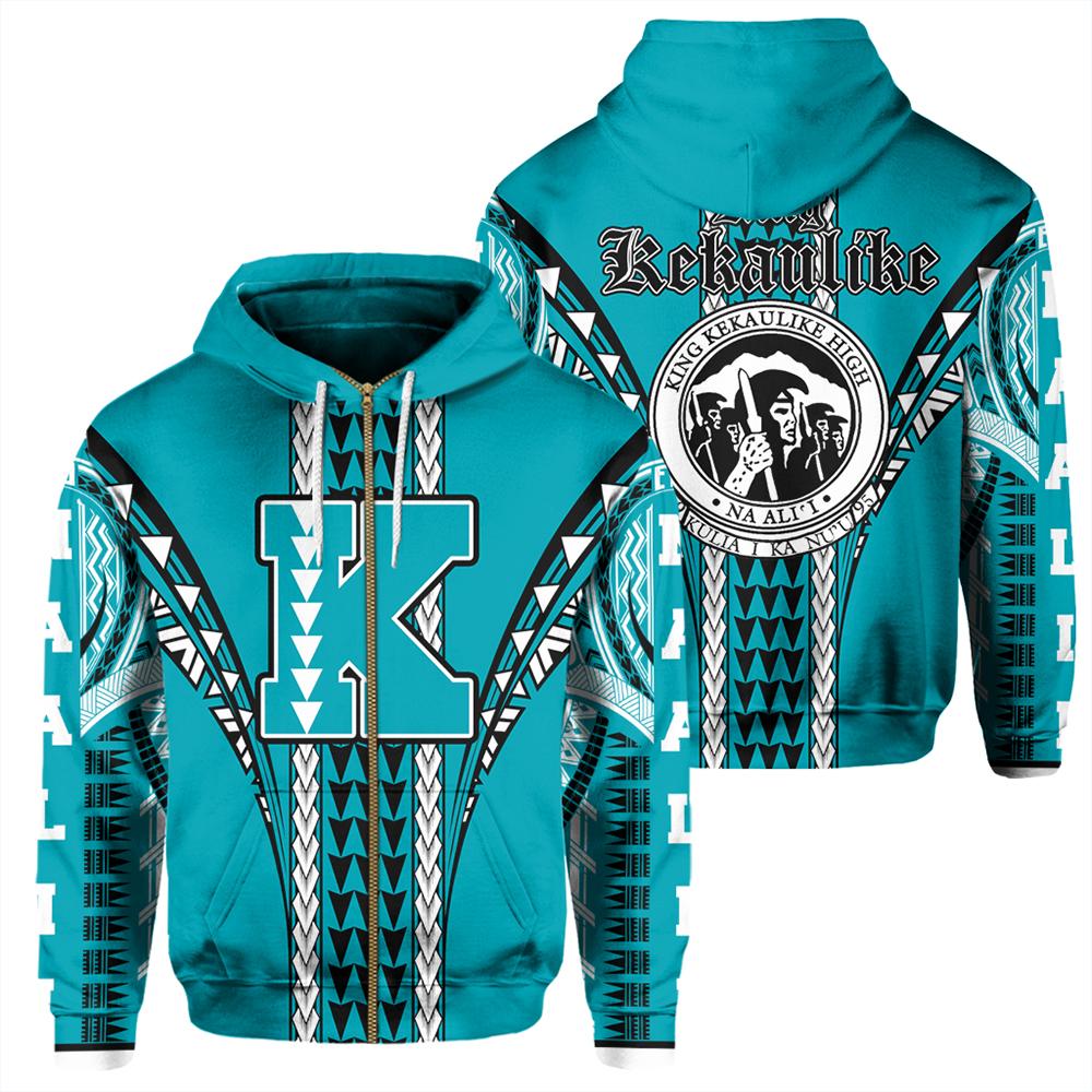 Hawaii Hoodie King Kekaulike High Zip Hoodie Unisex Turquoise - Polynesian Pride