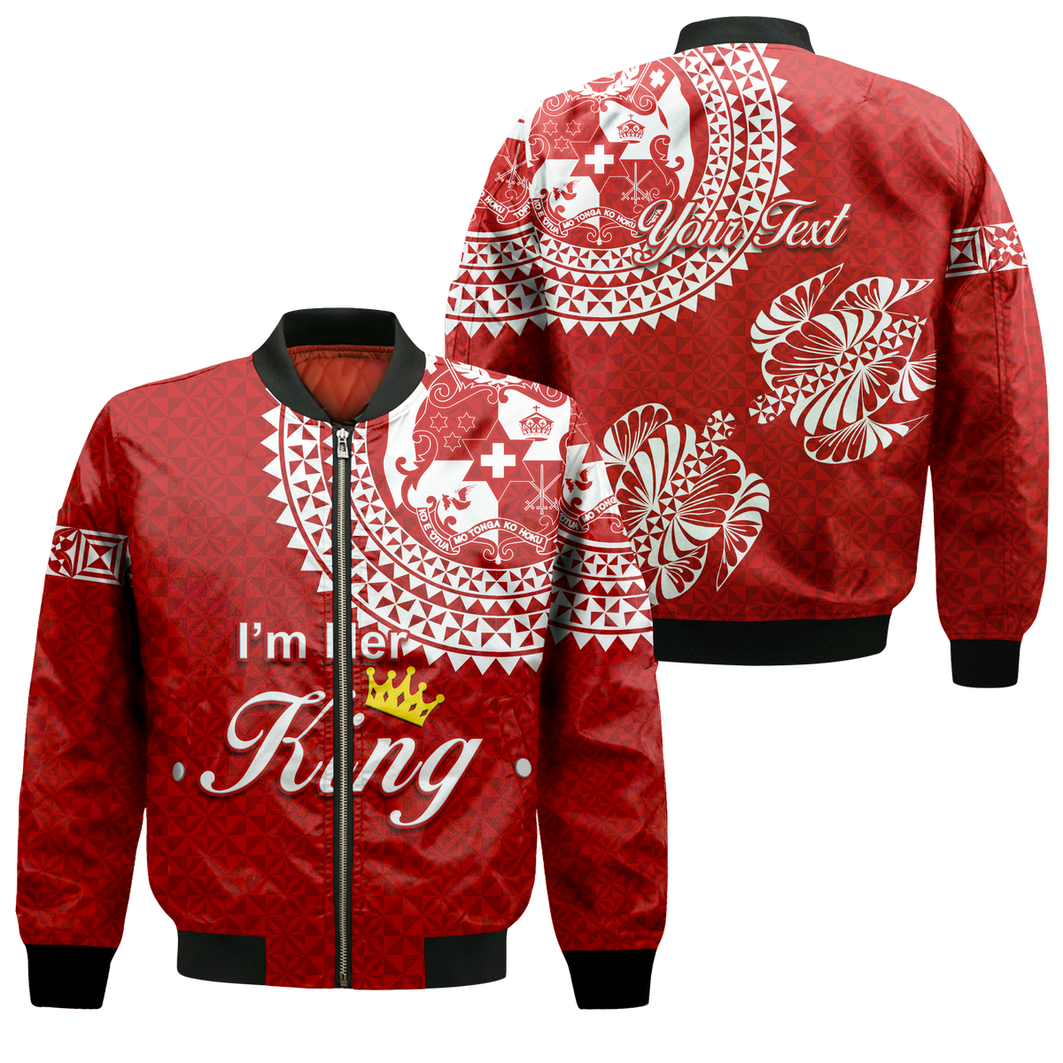 (Custom Personalised Valentine Day Tonga Couple Love King Bomber Jacket Tongan Turtle - LT12 Bomber Jacket Red - Polynesian Pride