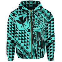 Hawaii Hoodie (Zip) King Kakau Kanaka Turquoise - Polynesian Pride