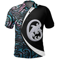 New Zealand Aotearoa Maori Dolphin Polo Shirt, Koru Aihe Paua Golf Shirts Unisex Black - Polynesian Pride