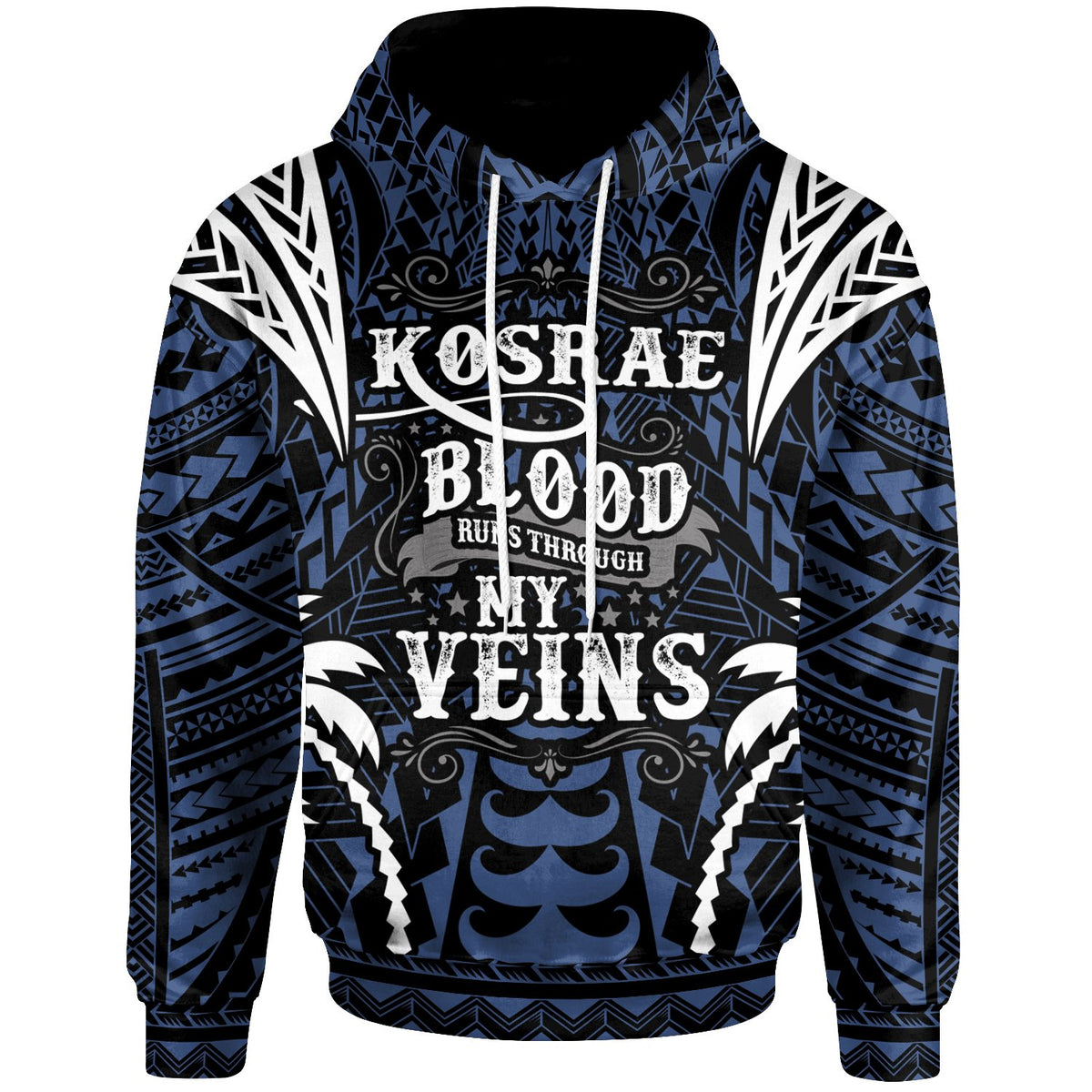 Kosrae Hoodie Blood Runs Through My Veins Style Flag Unisex Blue - Polynesian Pride