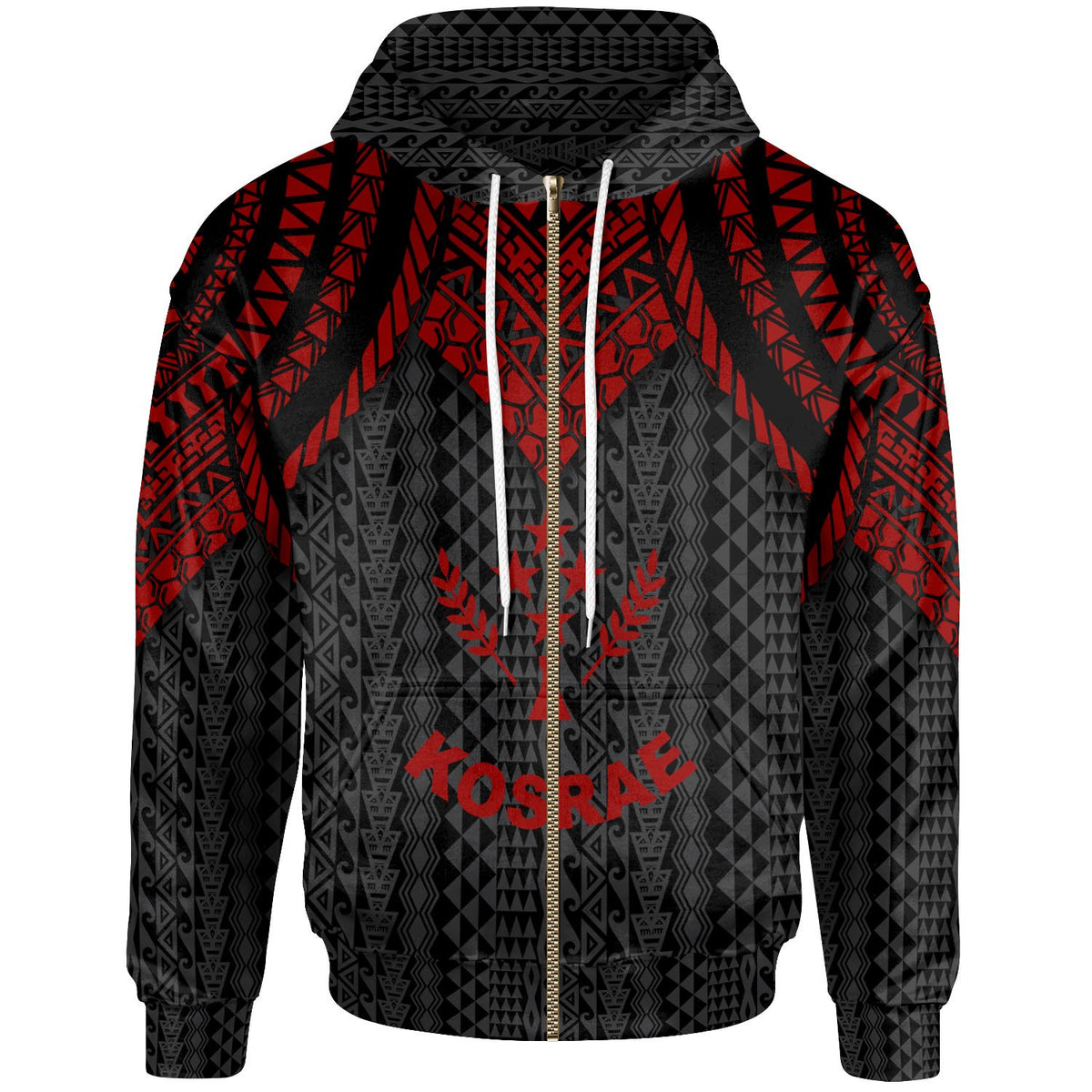 Kosrae Zip up Hoodie Polynesian Armor Style Red Unisex Red - Polynesian Pride