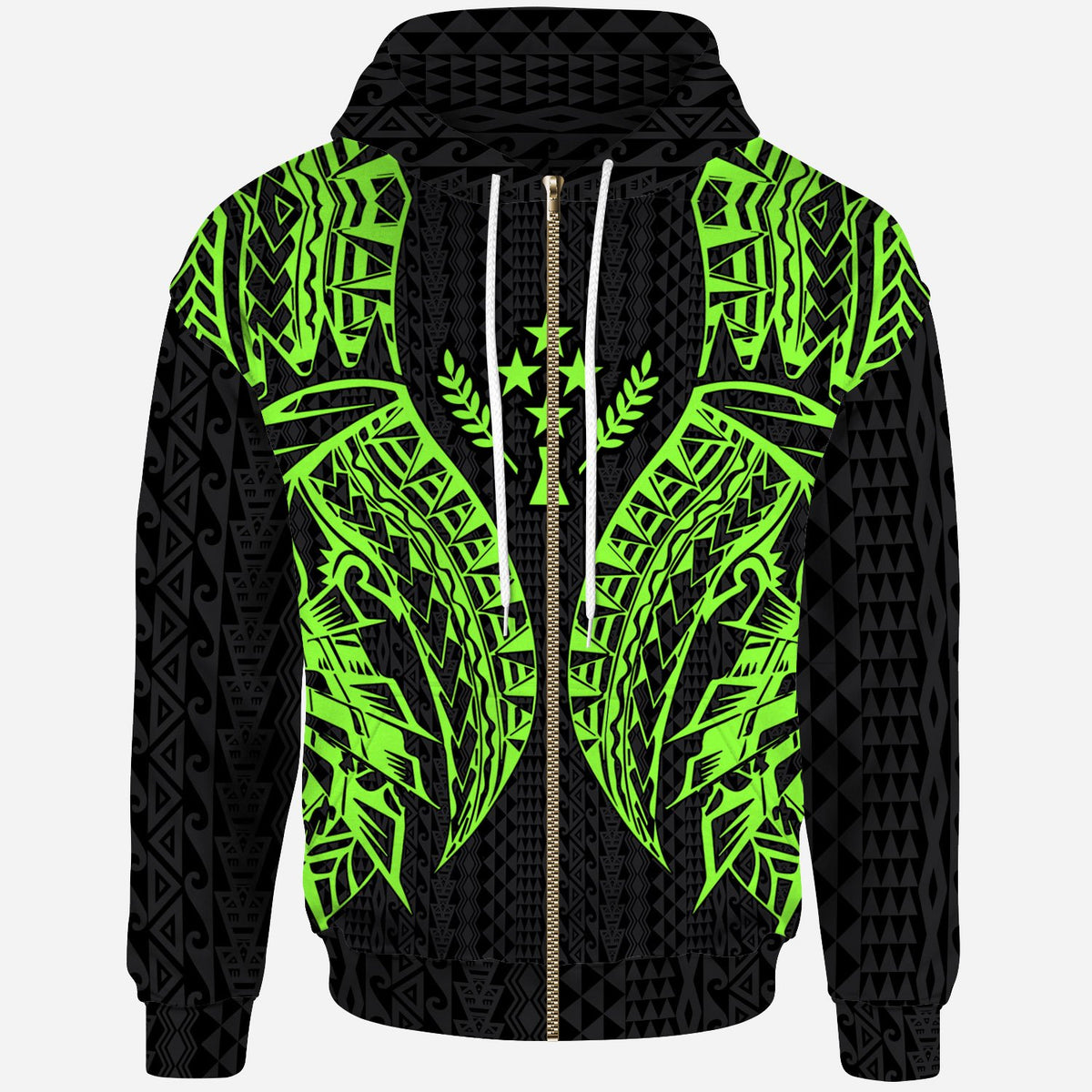 Kosrae Zip up Hoodie Polynesian Lion Head Green Style Unisex Green - Polynesian Pride