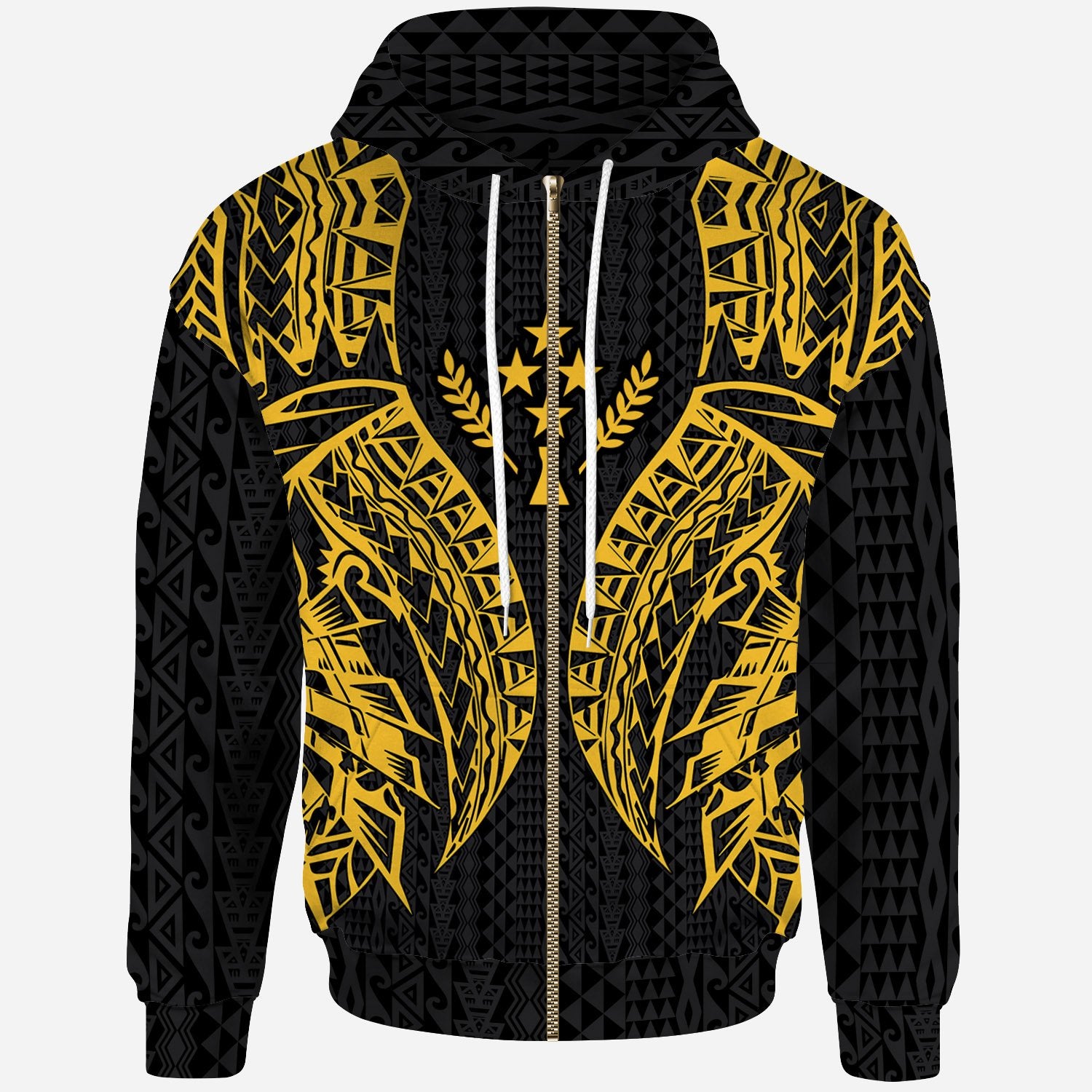 Kosrae Zip up Hoodie Polynesian Lion Head Gold Style Unisex Gold - Polynesian Pride