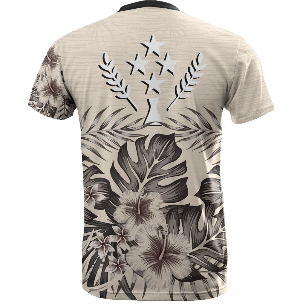 Kosrae T Shirt Kosrae Flag Beige Hibiscus - Polynesian Pride