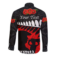 (Custom Personalised) New Zealand Maori ANZAC Hawaii Long Sleeve Button Shirt Remembrance Soldier - Black LT8 - Polynesian Pride
