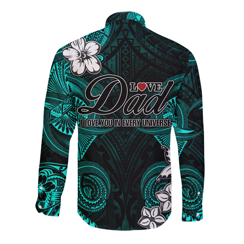(Custom Personalised) Polynesian Fathers Day Hawaii Long Sleeve Button Shirt I Love You In Every Universe - Turquoise LT8 - Polynesian Pride