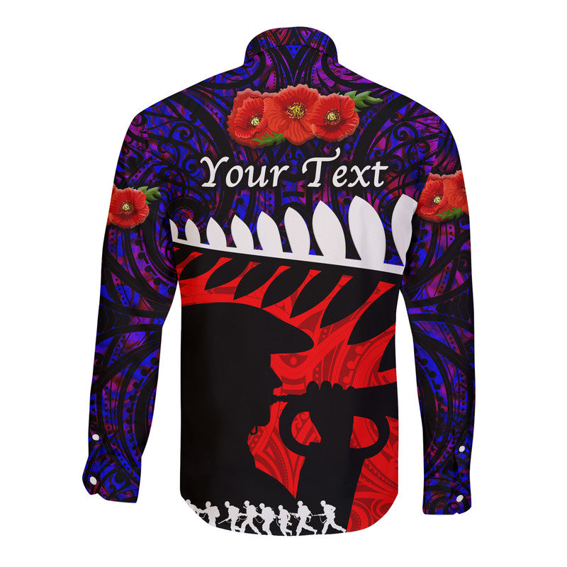 (Custom Personalised) New Zealand Maori ANZAC Hawaii Long Sleeve Button Shirt Remembrance Soldier - Purple LT8 - Polynesian Pride