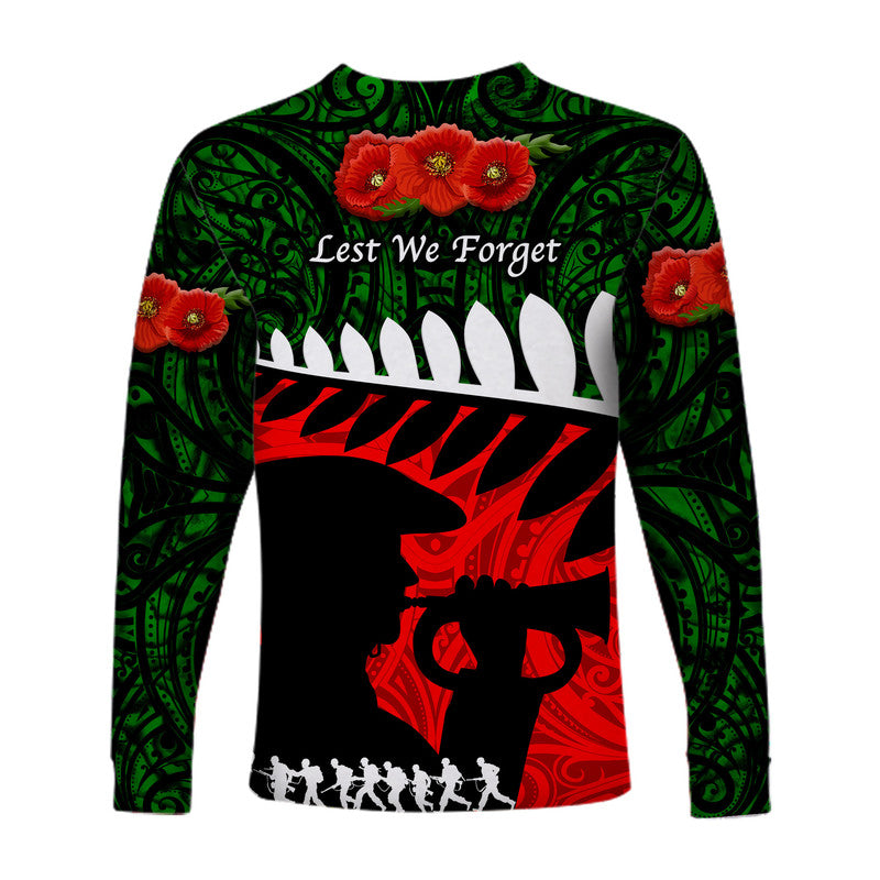 New Zealand Maori ANZAC Long Sleeve Shirt Remembrance Soldier - Green LT8 - Polynesian Pride