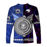 Samoa And New Zealand Long Sleeve Shirt Together - Purple LT8 - Polynesian Pride