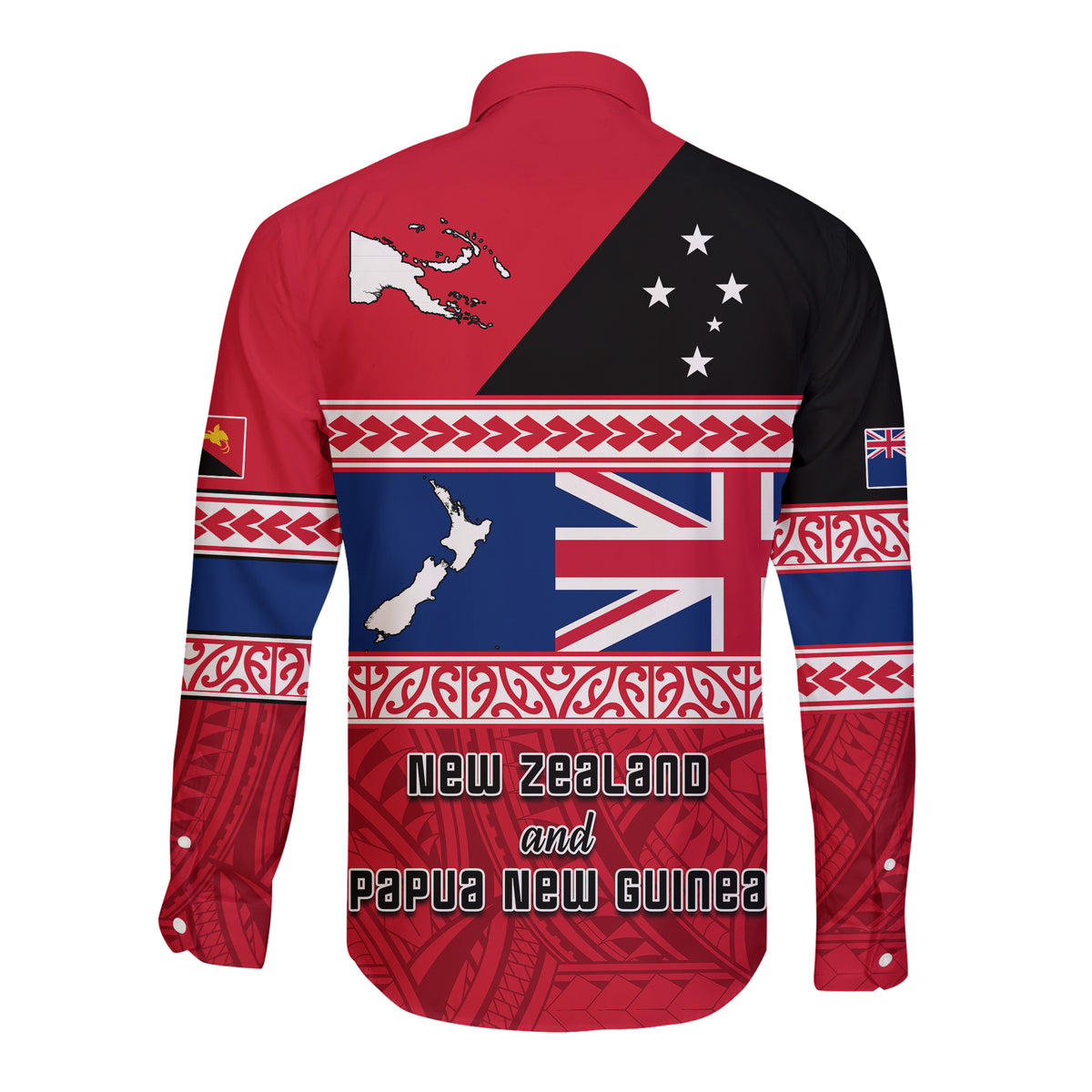 (Custom Personalised) Papua New Guinea and New Zealand Hawaii Long Sleeve Button Shirt Polynesian PNG and NZ LT13 - Polynesian Pride