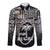 Fiji Rugby Hawaii Long Sleeve Button Shirt Flying Fijians Black Tapa Pattern LT13 Unisex Black - Polynesian Pride