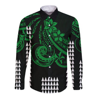 Kakau Hawaiian Polynesian Couples Matching Outfits Long Sleeve Dress And Long Sleeve Button Shirt Green LT6 - Polynesian Pride