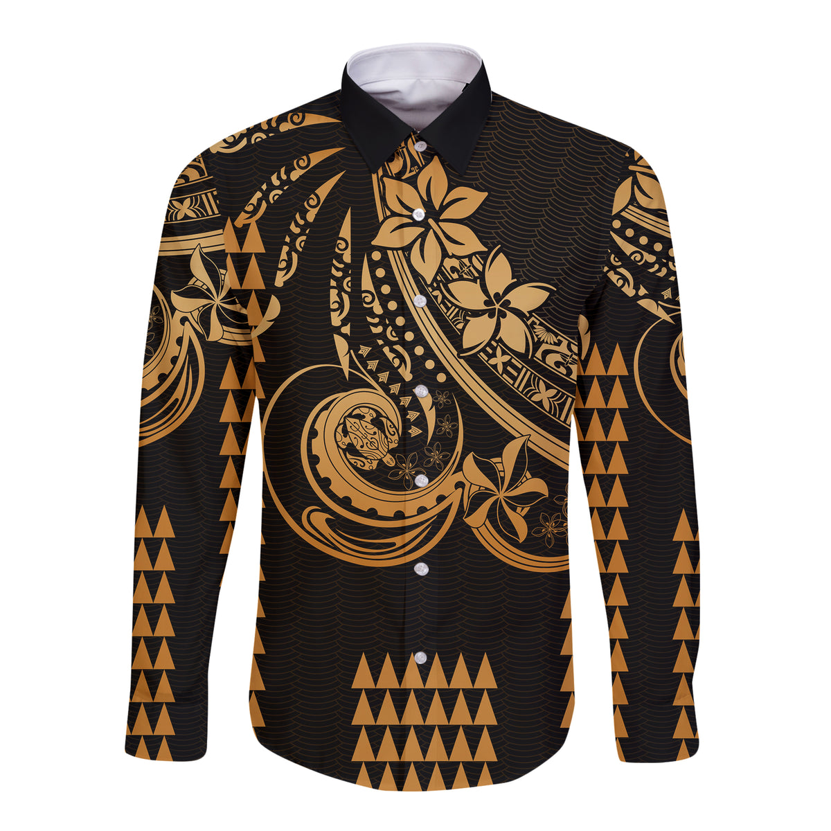 Kakau Hawaiian Polynesian Couples Matching Outfits Long Sleeve Dress And Long Sleeve Button Shirt Gold LT6 - Polynesian Pride