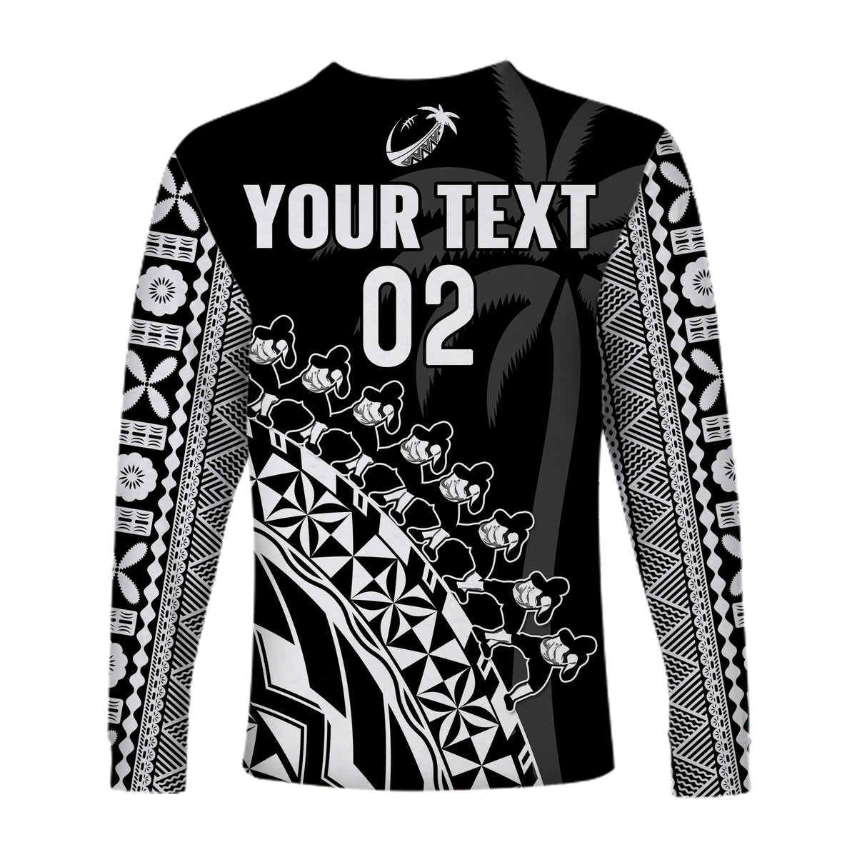 (Custom Text And Number) Fiji Rugby Long Sleeve Shirt Fijian Cibi Dance Tapa Pattern Black LT14 - Polynesian Pride