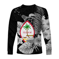Guam Seal Long Sleeve Shirt Polynesian Turtle with Flowers Version White LT13 - Polynesian Pride