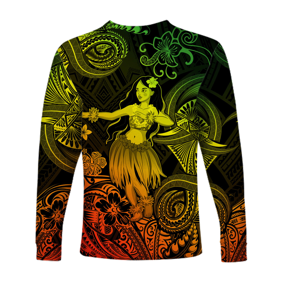 Hawaii Hula Girl Polynesian Long Sleeve Shirt Unique Style - Reggae LT8 - Polynesian Pride