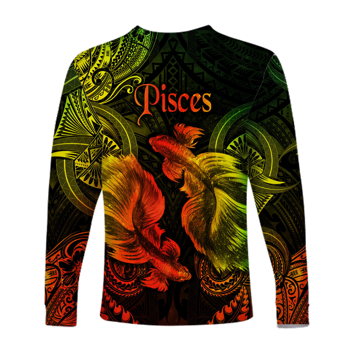 Pisces Zodiac Polynesian Long Sleeve Shirt Unique Style - Reggae LT8 - Polynesian Pride