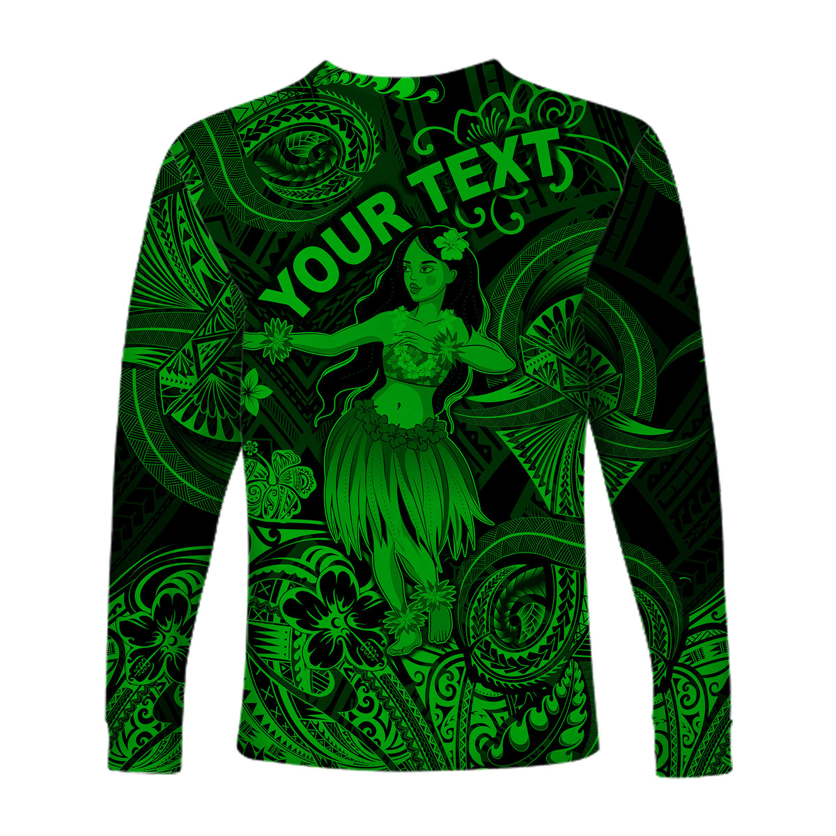 (Custom Personalised) Hawaii Hula Girl Polynesian Long Sleeve Shirt Unique Style - Green LT8 - Polynesian Pride