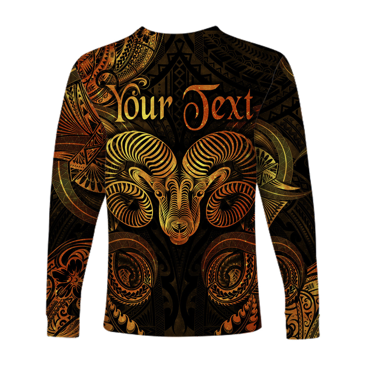 (Custom Personalised) Aries Zodiac Polynesian Long Sleeve Shirt Unique Style - Gold LT8 - Polynesian Pride