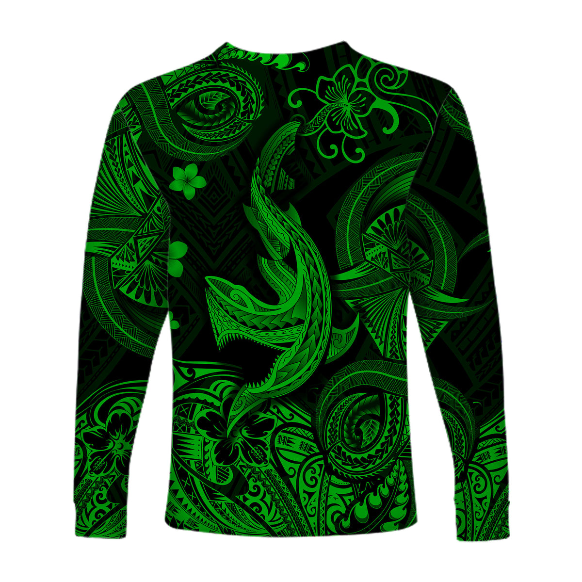 Hawaii Angry Shark Polynesian Long Sleeve Shirt Unique Style - Green LT8 - Polynesian Pride
