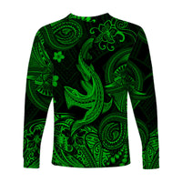 Hawaii Angry Shark Polynesian Long Sleeve Shirt Unique Style - Green LT8 - Polynesian Pride