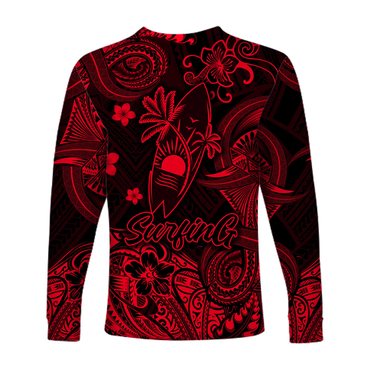 Hawaii Surfing Polynesian Long Sleeve Shirt Unique Style - Red LT8 - Polynesian Pride