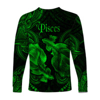 Pisces Zodiac Polynesian Long Sleeve Shirt Unique Style - Green LT8 - Polynesian Pride