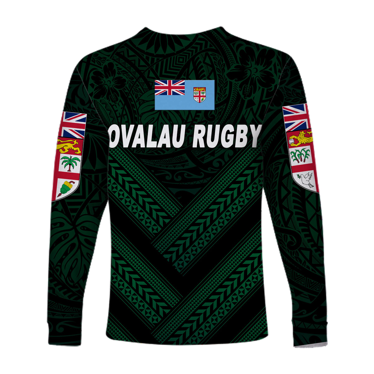 Fiji Ovalau Rugby Long Sleeve Shirts Dark Green Style LT8 - Polynesian Pride
