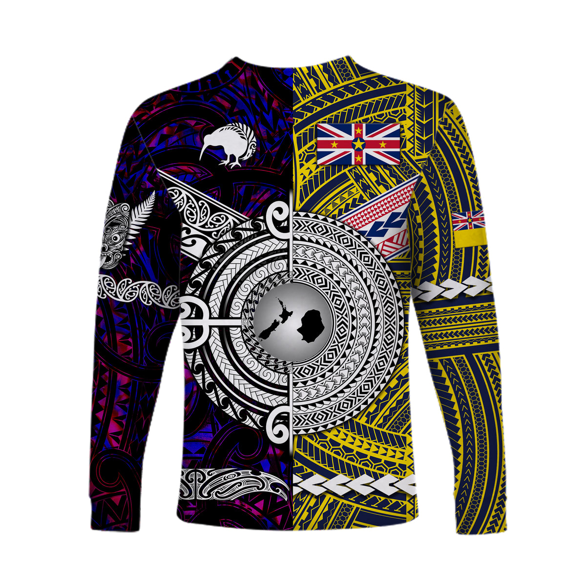 New Zealand Maori Aotearoa And Niue Together Long Sleeve Shirts - Purple LT8 - Polynesian Pride