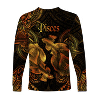 Pisces Zodiac Polynesian Long Sleeve Shirt Unique Style - Gold LT8 - Polynesian Pride