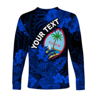 (Custom Personalised) Guam Polynesian Long Sleeve Shirt Tropical Flowers - Blue LT8 - Polynesian Pride