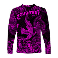 (Custom Personalised) Hawaii Angry Shark Polynesian Long Sleeve Shirt Unique Style - Pink LT8 - Polynesian Pride