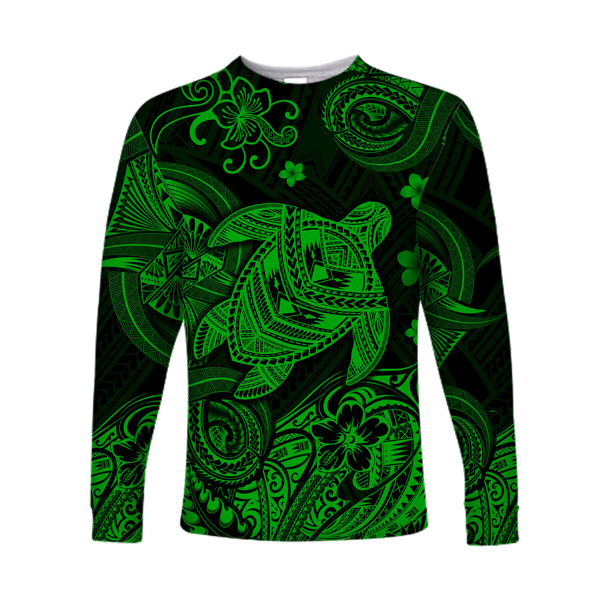 (Custom Personalised) Hawaii Turtle Polynesian Long Sleeve Shirt Plumeria Flower Unique Style - Green LT8 - Polynesian Pride