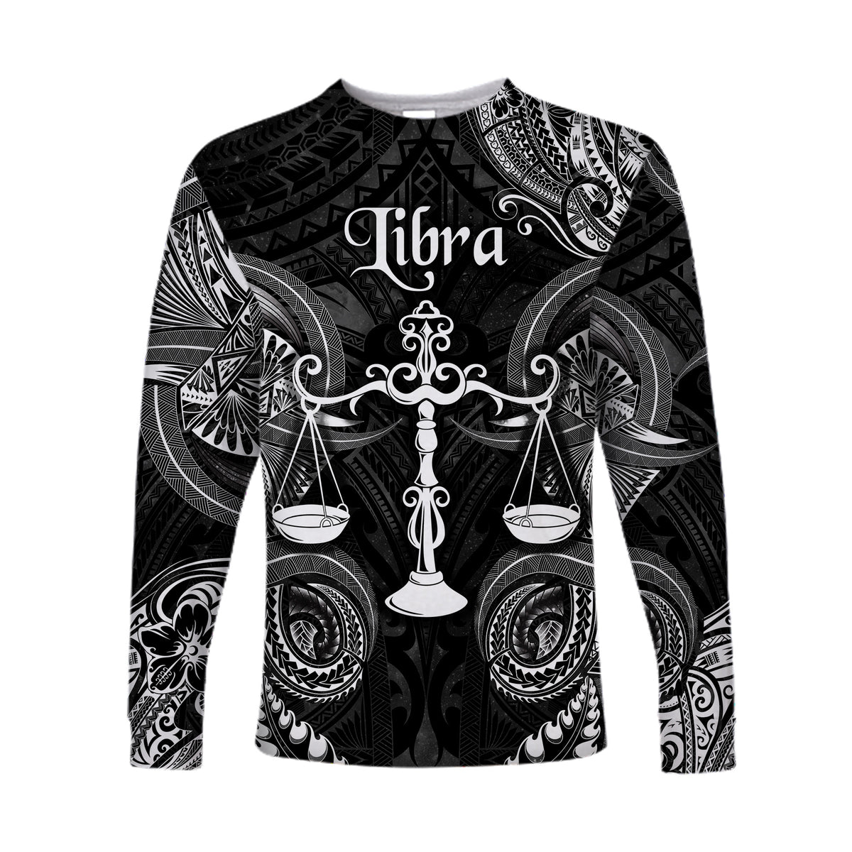 (Custom Personalised) Libra Zodiac Polynesian Long Sleeve Shirt Unique Style - Black LT8 Unisex Black - Polynesian Pride