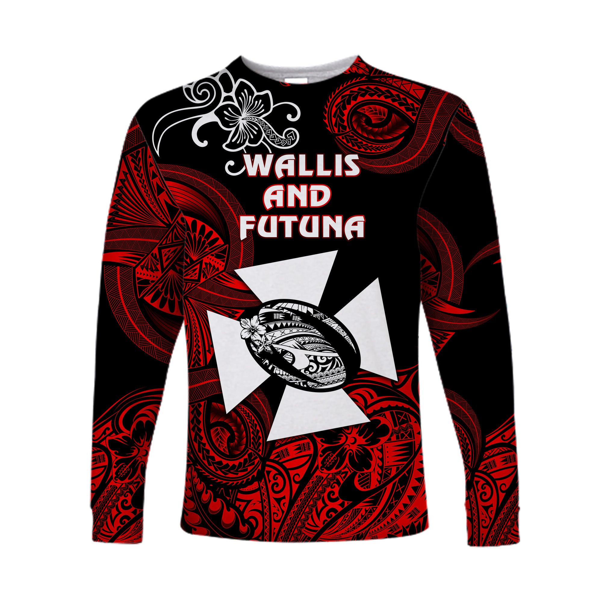 (Custom Personalised) Wallis and Futuna Polynesian Long Sleeve Shirt Unique Style - Red LT8 - Polynesian Pride