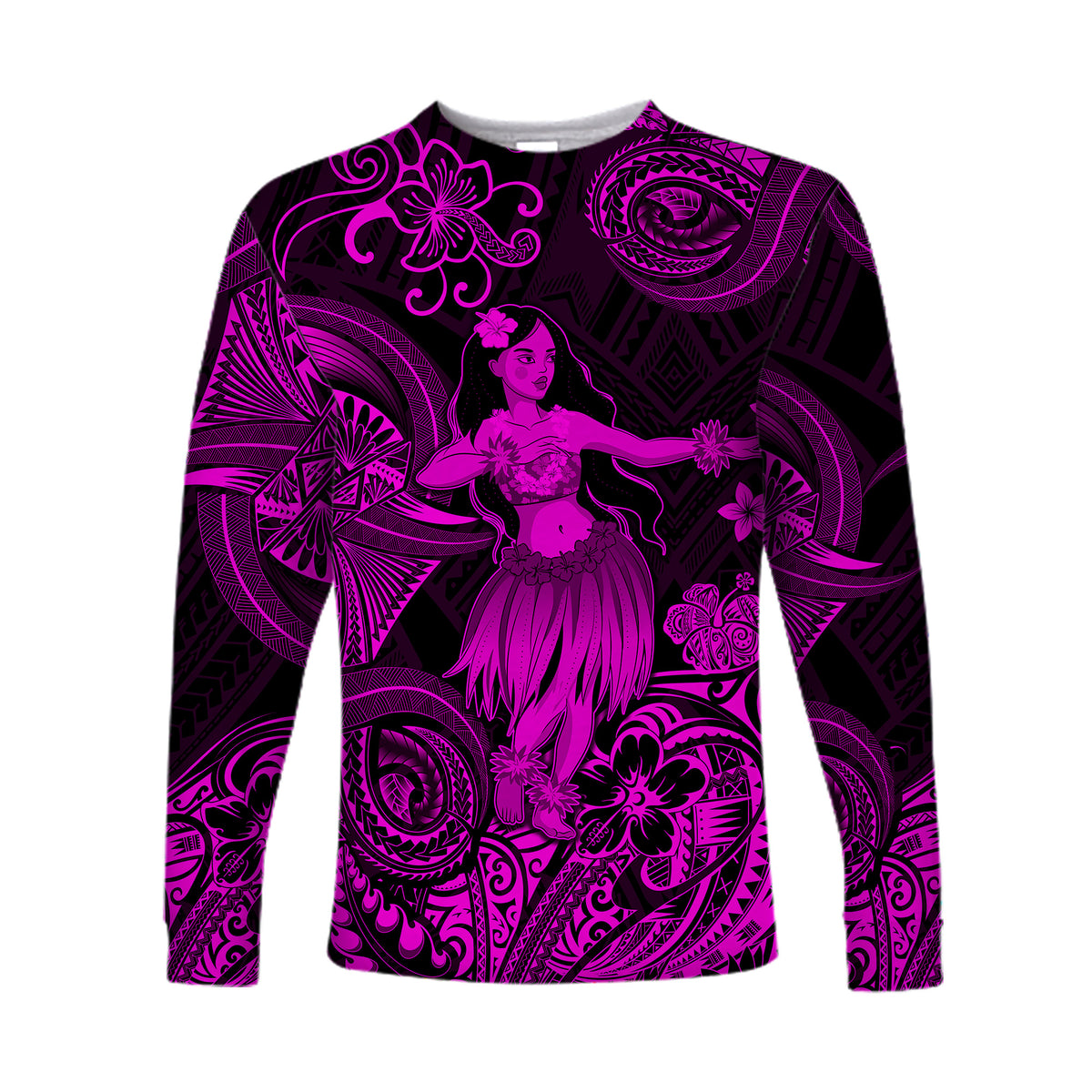 Hawaii Hula Girl Polynesian Long Sleeve Shirt Unique Style - Pink LT8 Unisex Pink - Polynesian Pride