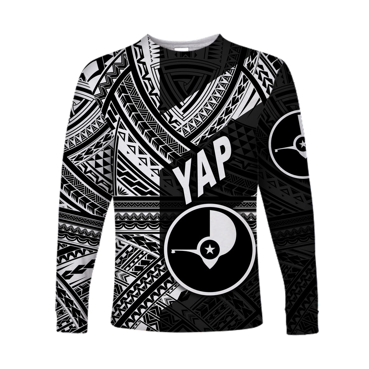FSM Yap Long Sleeve Shirts Original Style - Black LT8 - Polynesian Pride