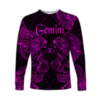 Gemini Zodiac Polynesian Long Sleeve Shirt Unique Style - Pink LT8 Unisex Pink - Polynesian Pride