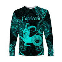 Capricorn Zodiac Polynesian Long Sleeve Shirt Unique Style - Turquoise LT8 Unisex Turquoise - Polynesian Pride