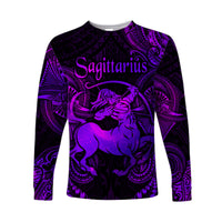 Sagittarius Zodiac Polynesian Long Sleeve Shirt Unique Style - Purple LT8 Unisex Purple - Polynesian Pride