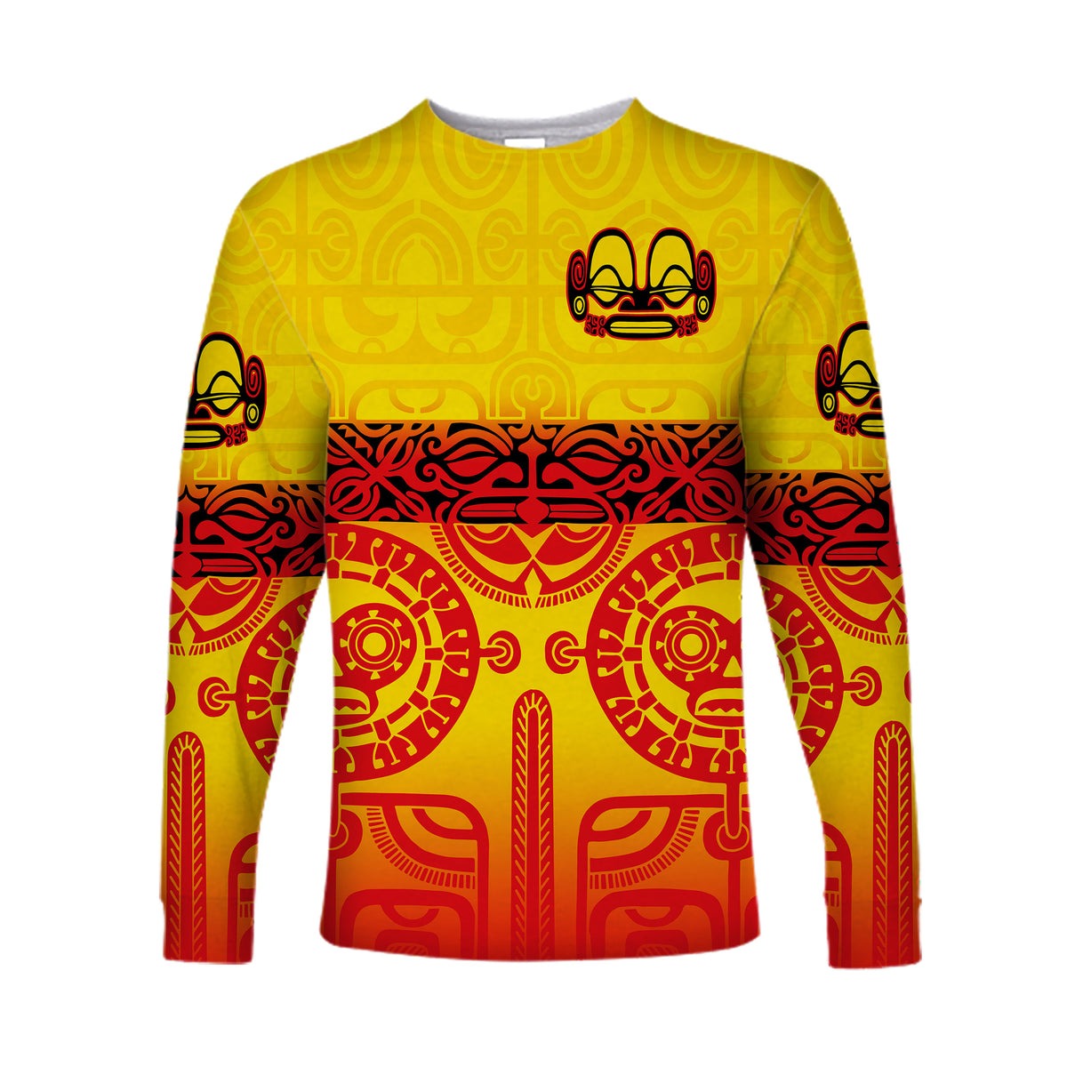 (Custom Personalised) Marquesas Islands Long Sleeve Shirt Marquesan Tattoo Special Style - Gradient Yellow LT8 - Polynesian Pride