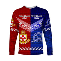 Kolisi Tonga College Atele And Tupou College Toloa Long Sleeve Shirt Together - Original LT8 Unisex Blue - Polynesian Pride
