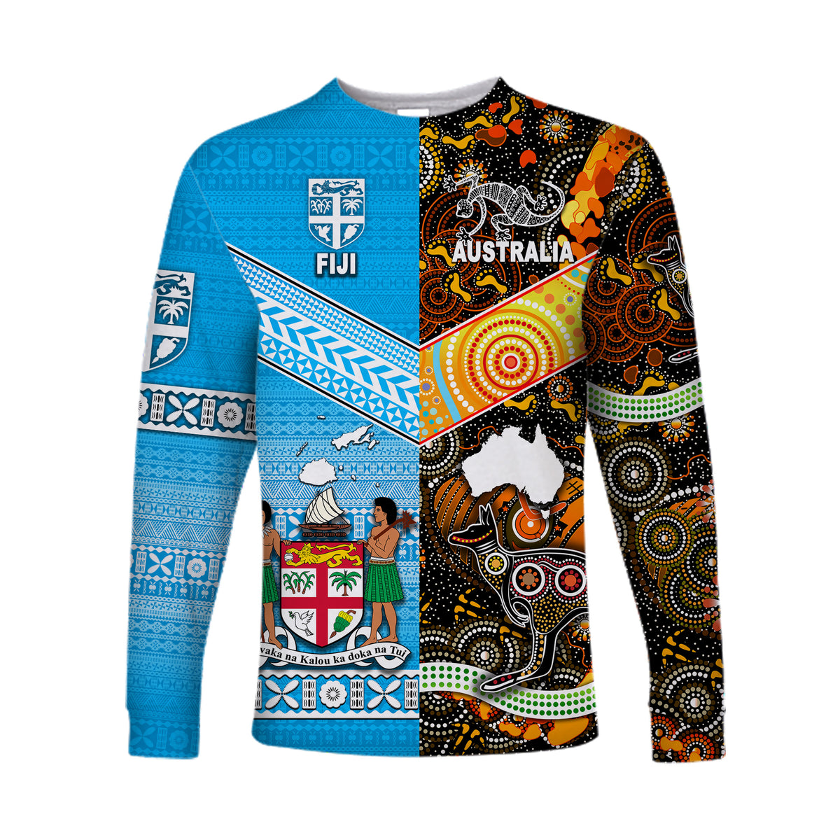 Australia Aboriginal And Fiji Tapa Long Sleeve Shirt Together LT8 Unisex Blue - Polynesian Pride