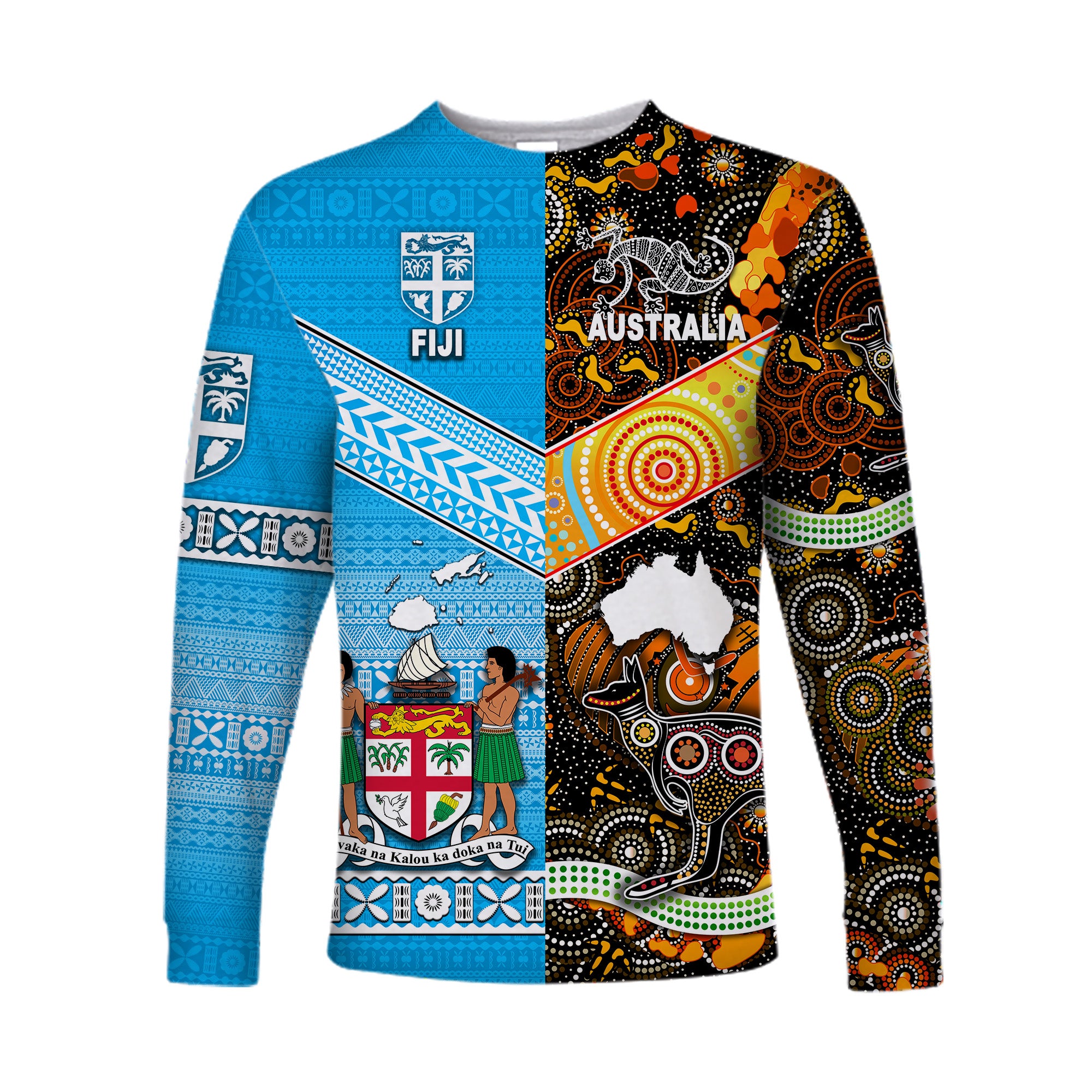 Australia Aboriginal And Fiji Tapa Long Sleeve Shirt Together LT8 Unisex Blue - Polynesian Pride