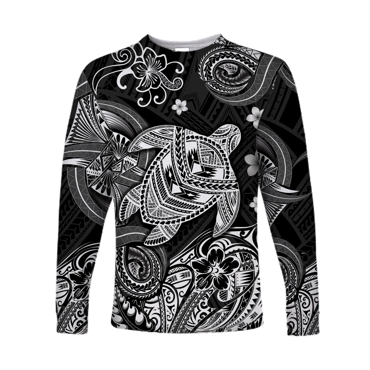 (Custom Personalised) Hawaii Turtle Polynesian Long Sleeve Shirt Plumeria Flower Unique Style - Black LT8 Unisex Black - Polynesian Pride