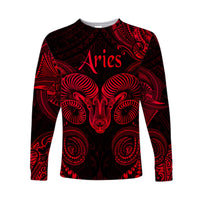 Aries Zodiac Polynesian Long Sleeve Shirt Unique Style - Red LT8 Unisex Red - Polynesian Pride