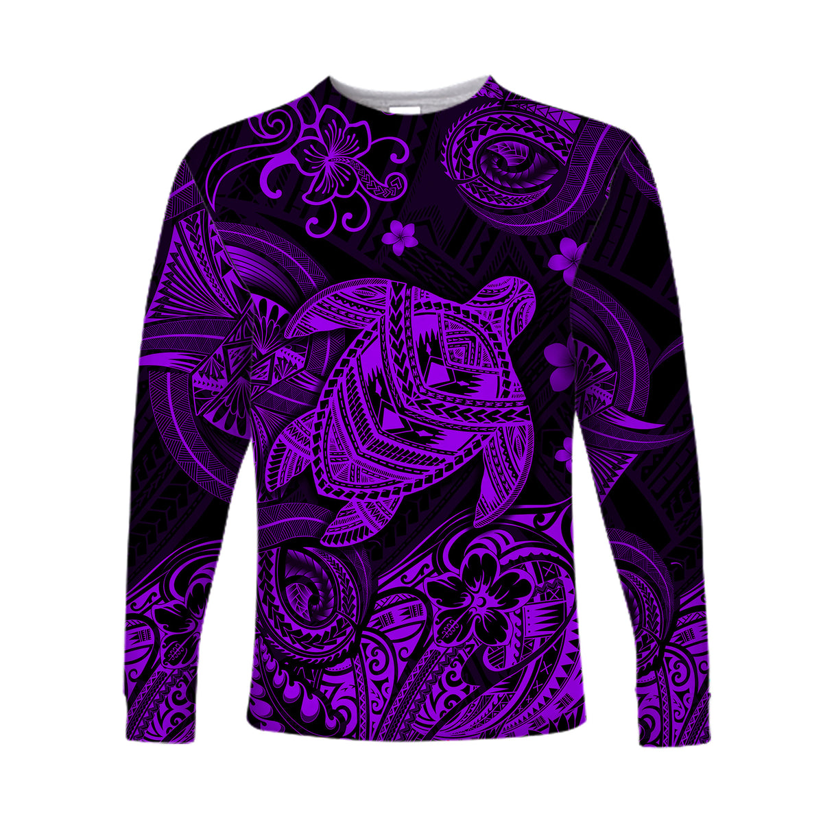 Hawaii Turtle Polynesian Long Sleeve Shirt Plumeria Flower Unique Style - Purple LT8 Unisex Purple - Polynesian Pride